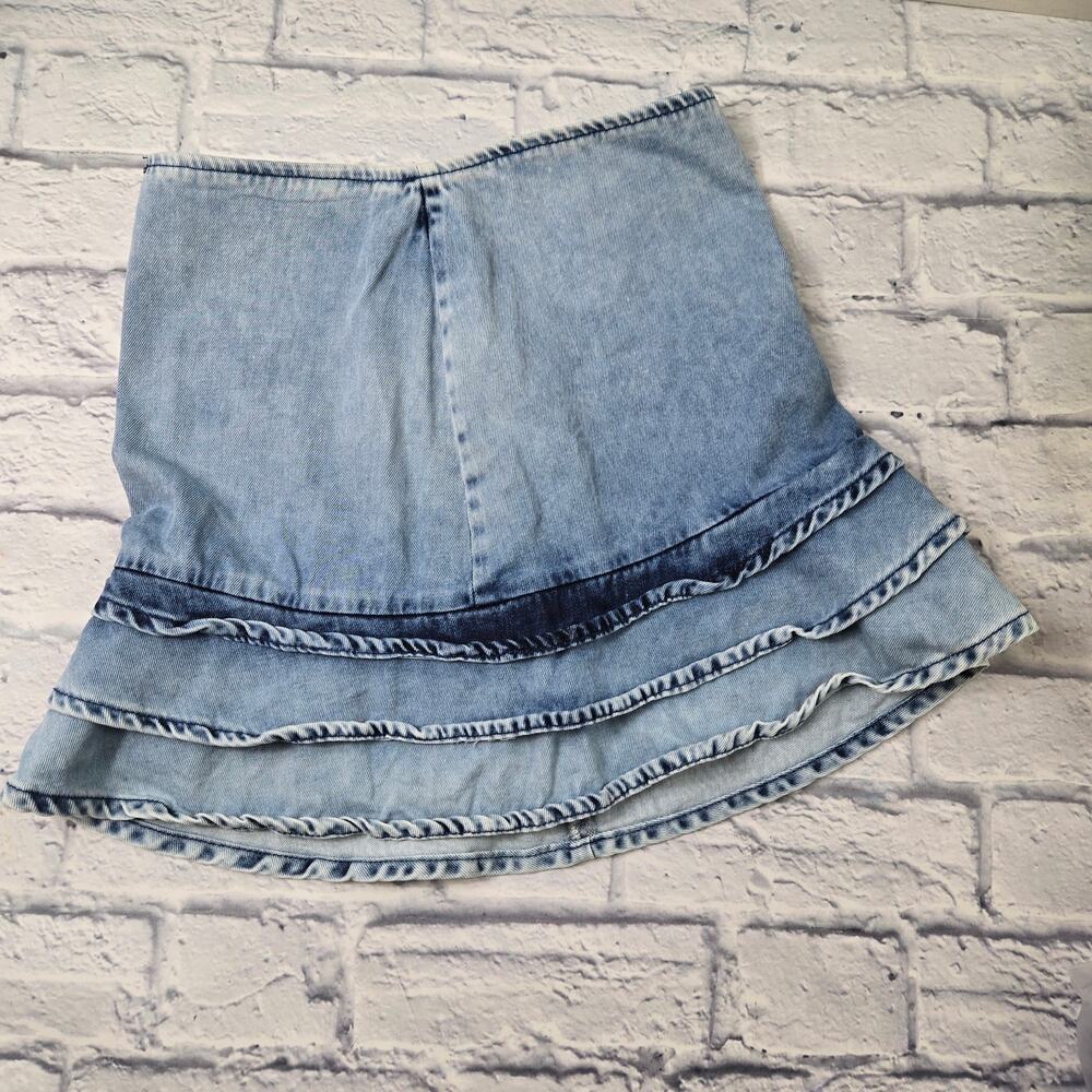 NWT Nasty Gal Women's Denim Mini Skirt You Better Wash Out Ruffle Coquette sz 6